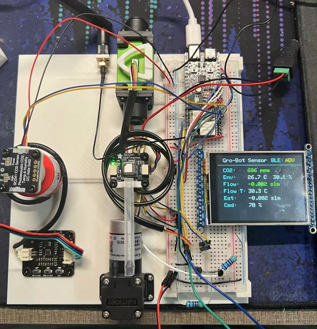 GRO-BOT electronics bench with CO2 and airflow sensors